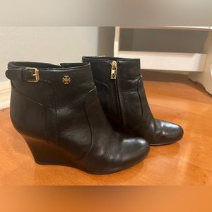 Tory Burch Black Leather Wedge Boots